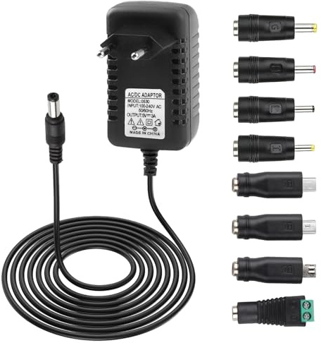 5V 3A Adaptador Universal Fuente de Alimentación AC 100-240V DC 5V Cargador | con 8 DC Enchufes para Cámara CCTV Router WLAN Ventilador Caso Caja de TV Tiras LED