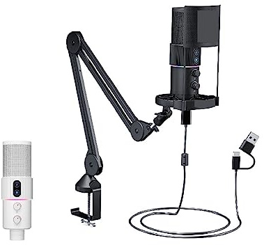 STA-U2A Kit microfono for computer USB a condensatore da studio con braccio a forbice regolabile Supporto antiurto for voce fuori campo(White)