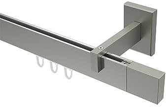INTERDECO Innenlauf-Gardinenstange eckig 14 x 35 mm, kantige Innenlaufstange aus Metall, Edelstahl-Optik, zur Wandmontage, Typ 10212919, 100 cm