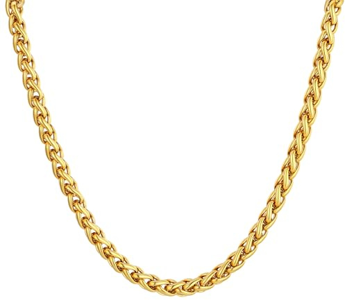 U7 Cadena Hombre Dorado Acero Inoxidable Collares Cadenas Trigo Espiga Chapado en Oro 18K Cadena Dorado Hombre e Mujer Ancho 6mm Longtitud 46 cm con Caja de Regalo