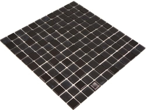Mosaik Fliese selbstklebend Transluzent schwarz Glasmosaik Crystal schwarz matt schwarz für WAND BAD WC KÜCHE, Mattengröße: 300x300 = 0,09 qm, Steingröße: 23x23x5 mm - 1 Matte
