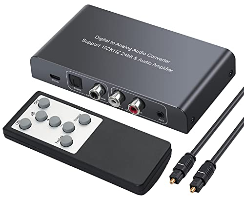 Neoteck DAC Convertitore 192Khz con Telecomando DAC Convertitore Adattatore da Digitale SPDIF Coaxial Toslink ad Analogico Stereo L/R RCA 3.5mm Jack Audio Supporto Controllo Volume con Telecomando IR