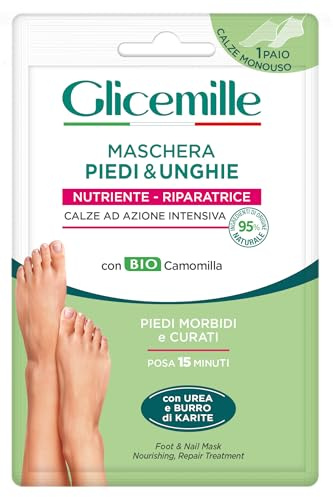 GLICEMILLE | Maschera Piedi&Unghie, Nutriente e Riparatrice, Dermatologicamente Testato, con BIO Camomilla, Calze ad azione intensiva, 1pz