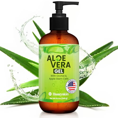 Natural & Organic Aloe Vera Gel - Body & Face Moisturizer for Sensitive Skin with Manuka Honey, Apple & Orchid Stem Cells - Hydrating Gel for Sunburn, Acne, Eczema, Psoriasis & Dry Skin & Scalp (8 oz)