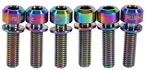 6 Stücke Fahrrad Vorbau Schrauben, Titanium Legierung Fahrrad Hex Kegelkopf Schrauben Top Cap Abdeckschraube mit Unterlegscheiben für Mtb Fahrrad(Bunt)
