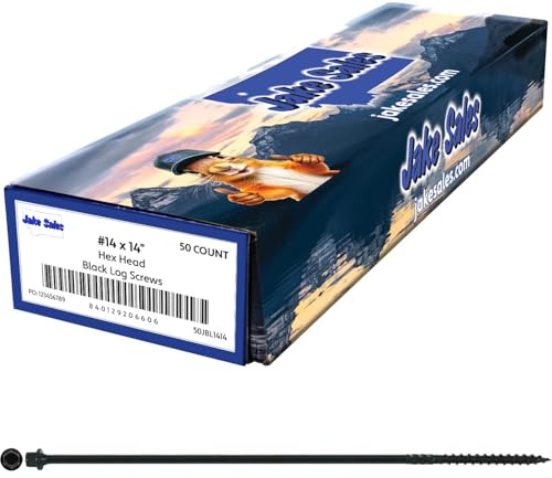 Jake Sales #14 X 14 Heavy Duty Black Timber/Log/Landscaping Wood Screws - Exterior Coated Heavy Duty Screws. 1 x 50 Count Box - 50 Screws