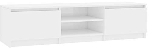 Tidyard Esszimmerstühle TV-Schrank aus Spanplatte Fernsehtisch Fernsehschrank 140 x 40 x 35,5 cm Mit 2 Türen und 2 offenen F?Chern,Hochglanz-Wei?