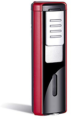 Malisseladi Briquet Torche Allume-Cigare au Butane Rechargeable à Triple Jet de Flamme avec fenêtre au Butane, Cadran à Flamme réglable, boîte-Cadeau, sans gaz (Rouge)