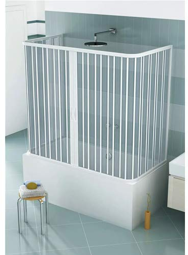 HD CASA Box Sopravasca a Soffietto Modello Julia, 3 Ante con Pannelli Semitrasparenti, Profili Bianchi, Cabina Doccia Salvaspazio in PVC Made in Italy arredo bagno, 70x160x70 cm