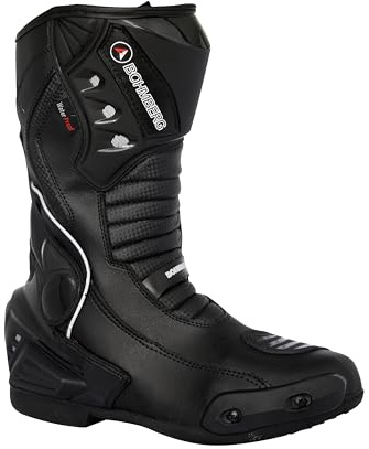 Bohmberg Stivali da Moto, Stivali Sportivi in Pelle, Pelle Resistente Idrorepellente con Protezioni Fisse/Design Molto Cool/urbano, motociclista - 44