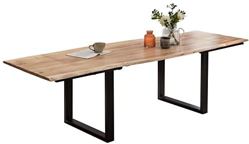 SAM Esstisch Adina 180(280) x90 cm Akazie Natur Baumkante U schwarz