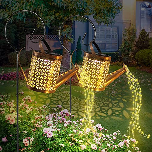 Maleyt Paquete de 2 regaderas con luces, faroles solares colgantes al aire libre, decoración de jardín impermeable, decoración solar de jardín al aire libre, decoraciones para césped y patio