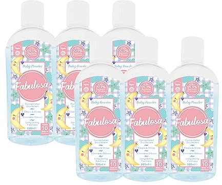 Fabulosa 4 in 1 Concentrated Antibacterial Disinfectant All Purpose Cleaner, 220ml, 6 pack, Bliss Baby Powder