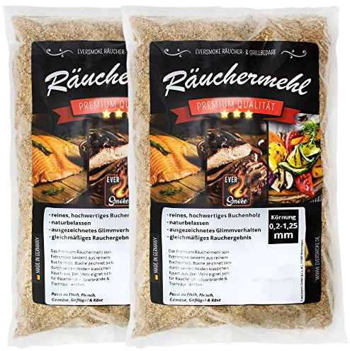 Premium Räuchermehl & -Chips aus Buchenholz I 1kg I Verschiedene Körnung (Extra Fein 0,2-1,25mm (2x500g))