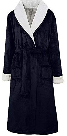 Accappatoio da donna in pile per la casa invernale caldo abiti da donna soffice peluche vestaglia da donna morbida flanella vestaglia da donna a lunghezza intera, 0B-Navy, XXX-Large