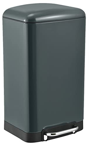 KITCHEN MOVE Poubelle de cuisine à pédale 40L Design GREENWICH Gris mat en acier Inox avec seau couvercle bombé