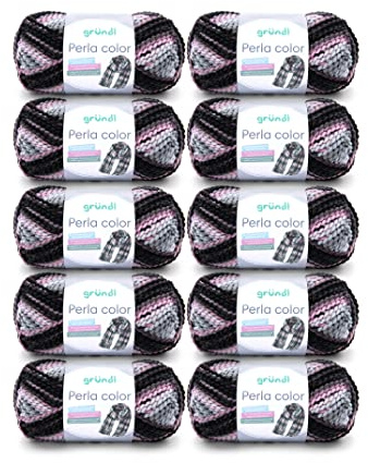Gründl Wolle Perla color 10 x 100 g, silber-grau-rosa-schwarzbraun | (wollähnliches Handstrickgarn aus 100 % Polyester ,100 g / 90 m, Nadelstärke: 8 - 9 , 100 g