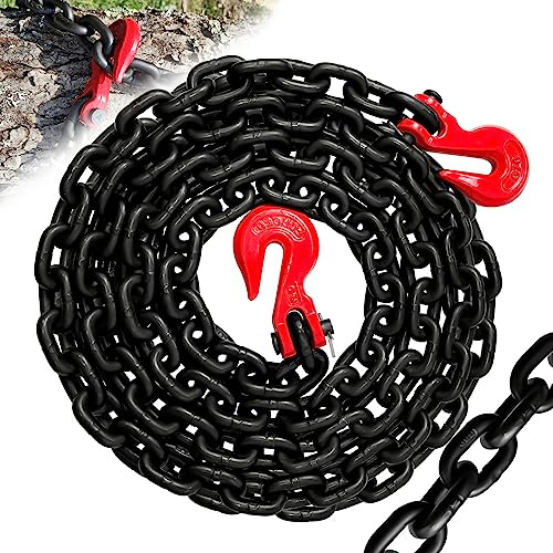 SENKEYFE G80 Safety Binder Chain, 3/820 FT, 7100 lbs WLL Heavy Duty Tow Chain with Clevis Grab Hooks, Trailer Log Chocker Accessories (Oiled Black)