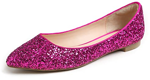 Feversole Ballerina in Paillettes Luccicanti Colorata con Cuscino in Memory Foam per amaretti da Donna Fucsia caldoTaglie 41