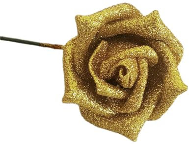 Wambere 6 Stück Glitzernde künstliche Rose,Einzelner Stiel als Geschenk Rosen für Hochzeitssträuße Brautstrauß Valentinsstrauß Jubiläen Geburtstag Partys Hotels Büro-Dekoration,Gold
