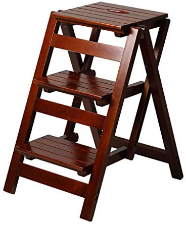 Sgabello pieghevole a 3 livelli Sedia multifunzionale con scala Scaletta pieghevole in legno massello Panca per scarpe portatile/portafiori (Giallo Noce, Colore Ciliegia, Colore Legno) (Ciliegia)