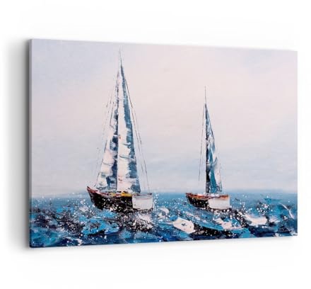 ARTTOR Bilder auf Leinwand 120x80cm Wandbild Maritim Landschaften - 5890 | Segelboote Landschaft Küste Groß XXL Wanddekoration Wohnzimmer Schlafzimmer Wanddeko Wand Kunstdruck Wandkunst ARTTOR