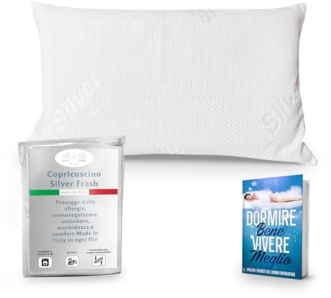 R&D HOME Copricuscino Letto Silver 50x70 cm - Antiacaro - Anallergico - Traspirante - Con Cerniera- Made in Italy - Lavabile in Lavatrice - Ebook omaggio