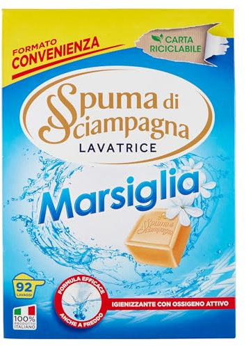Spuma di Sciampagna - Detersivo Lavatrice Polvere Profumo di Marsiglia, Formula Concentrata Efficace Contro lo Sporco, Igienizzante con Ossigeno Attivo - 4140 g - 92 Lavaggi
