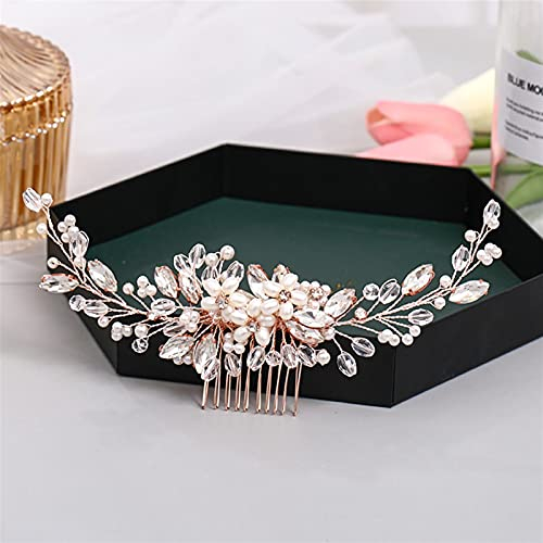 Haarnadel-Hochzeits-Kopfschmuck, modischer Roségold-Hochzeits-Haarkamm, Blumen-Tiara, handgefertigter Strass-Kopfschmuck, Abschlussball, Braut-Haarschmuck-Accessoires, Hochzeits-Haar-Accessoires
