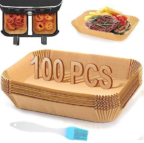 Ninja Airfryer Backpapier, 100 Stück 22x14cm Rechteckig, Heißluftfritteuse Zubehör, Einmalige Backpapier für Ninja AF300EU AF400EU Dual Zone Foodi