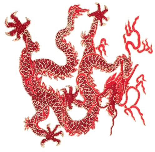 EXCEART Chinesischer Aufnäher Drachen-applikations-patch Drachen-stickerei-patch Applikationen Verzierung Wildtier-eisen Auf Mäntel Glattes Polyestergarn Kleines Bügeleisen Braut Loch