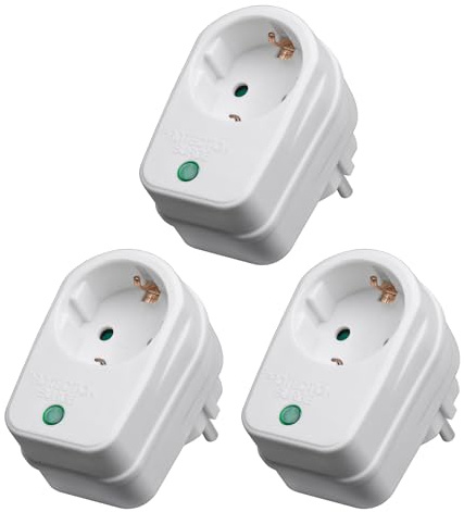 3X Steckdosenadapter mit Überspannungsschutz, 1-Fach, weiß, 3 Stück