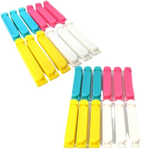Pack of 24Food Clips Plastic - Bag Clips for Kitchen Organization - Non Wear Hinge - Food Storage and Sealing