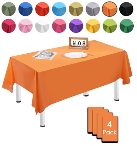 MORAINJAY 4 stycken 137 cm x 274 cm rektangulär engångs bordsduk, orange vattentät fläckskydd dukar för födelsedagsfirande, bröllop, jul, barnfödelsedag, matsal, trädgård, fest