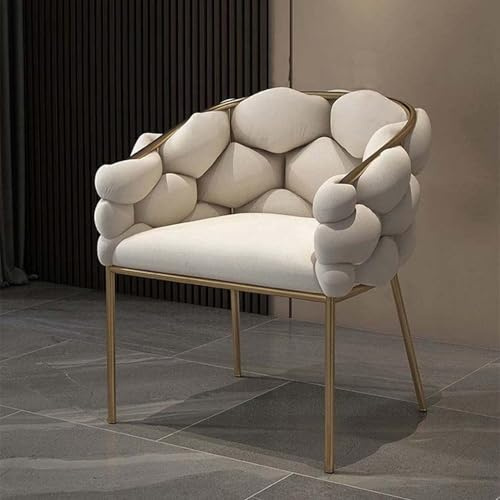 Cybert POLTRONA IN VELLUTO PER SOGGIORNO O SALA DA PRANZO, SEDIA IN VELLUTO LUSSUOSA GAMBE IN ORO (Bianco puro)
