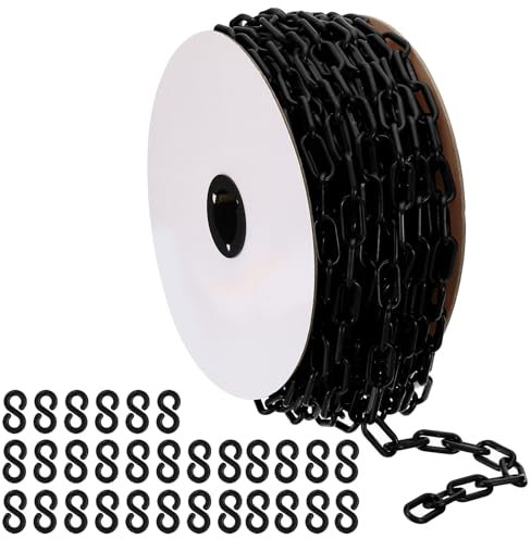 PATIKIL Plastic Chain,125 FEET Safety Barrier Chain for Crowd Control, 1/4inch(6mm) Black Plastic Chains Links for Queue Lines, Parking, Fences, Gate, Concerts, and Decoration