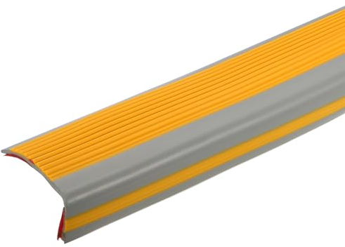 QUARKZMAN Nez de Marche de 5 Pi, Profilé de Bord de Marche en PVC de 2,5 mm Auto-Adhésif, Protecteur de Bords d'Escalier en Forme de L, Profilé de Bord de Marche, Jaune Foncé/Gris