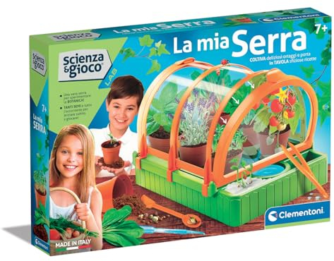 Clementoni Juego Lab Jardín Botánico, Invernadero Infantil, Kit Plantas para Cultivar, Laboratorio Científico 7 Años, Experimentos Ciencias, en Italiano, Made in Italy, 19393, Multicolor