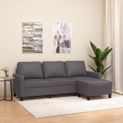 Homgoday 3-Sitzer-Sofa mit Hocker Sofa Couch Moderne Loungesofa Gästesofa Sofa in L-Form Relaxcouch Ecksofa Eckcouch Sitzmöbel für Wohnzimmer, Schlafzimmer Grau 180 cm Kunstleder