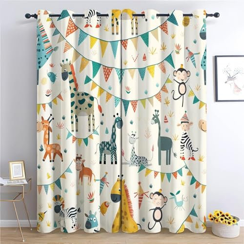 EXSANLIEAY Verdunklungsvorhänge Tier, Vorhang Blickdicht Festival Vorhänge mit öSen 2er Set für Schlafzimmer Kinderzimmer, Deko Gardinen Wohnzimmer - B140 x H200 cm