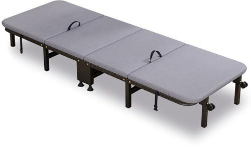 Klappbett Gästebett mit Matratze, Gästebett Klappbar mit Rollen, Metallbett Einzelbett Bis 150kg Belastbar, für Wohnzimmer, Büro, Gästezimmer, Schlafzimmer(Gray,184x60x22cm)