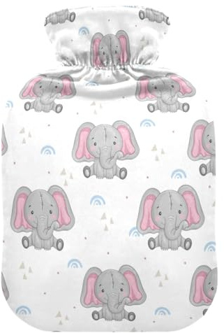 Hot Water Bottle with Cover, Cute Elephant Baby 2L Leakproof Hot Water Bag for Hand Feet Warmer, Neck, Shoulder, Back, Muscle Pain Relief, Cold Compress
