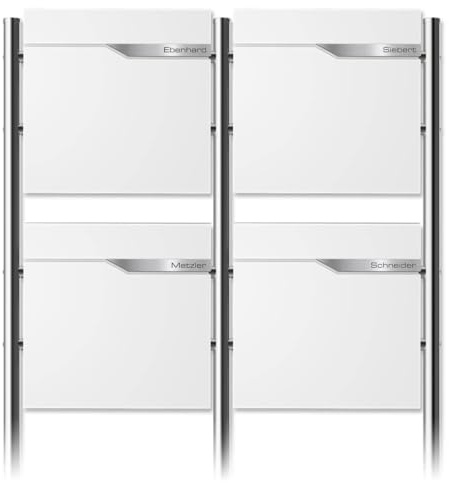 Metzler Conjunto de 4 buzones de pie Ebenhard Blanco RAL 9016, Placas grabadas, periódicos y Soportes INOX