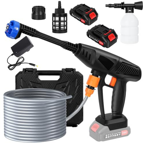 ohfruit Cordless Pressure Washer, Rated Working Pressure: 3.5Mpa Battery Powered Pressure Washer, 24V Portable Cordless Power Washer with 6-in-1 Adjustable Nozzles, for Car/Patio Cleaning Black