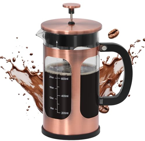 Panana Cafetiere French Press Coffee Maker with Capacity of 1000ml / 6 cup Large Coffee Press for Coffee Maker Tea Maker in Home Office or Travel Heat-Resistant Caffettiera (Copper-A)