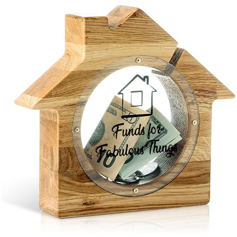 Personalisierte Holz-Sparbox - große Sparbüchse für Jungen und Mädchen - Haus Design