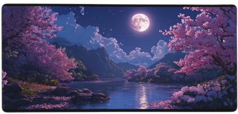 Mouse Mat Lake,Moon Large Mouse Pad XXL 1200x600x3 mm, Gaming Mouse Pad Stitched Edges, Deskmat with Non-Slip Rubber Base, Waterproof & Durable Mouse and Keyboard Mat for Gaming, Office Gifts-X1916