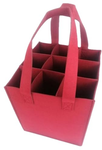 Weintasche Weintasche Weintasche Weinflaschentasche Weintasche - Filztasche Für 9 Flaschen | Weintasche Reise Weintasche BYOB Tragbare wasserdichte Picknicktasche Für Wein Für Ce, rot,
