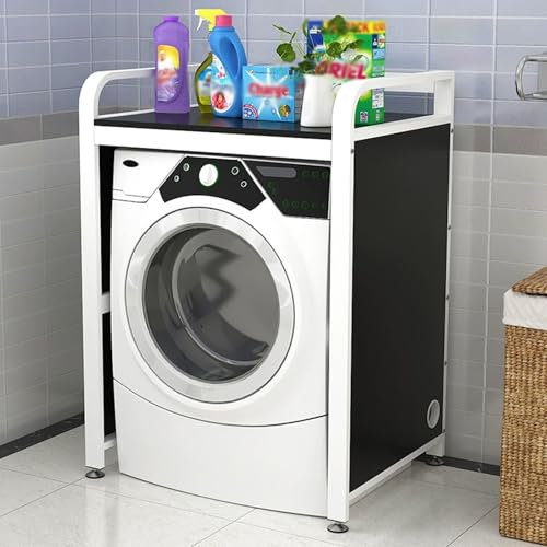 Innovz Laundry Washer Dryer Stacking Rack Stand Space-Saving, Washing Machine Storage Rack With Side Panel, Standing Tumble Dryer Stacking Kit, Easy To Install(White Frame 3)
