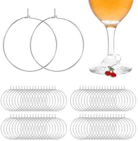 Qiimenguer 200 Glas Markierung Trinkgläser, Wiederverwendbare Weinglas Charms Ringe, Wine Glass Dekorationen für Partydekorationen, Sektglas Anhänger für Zuhause (Silber)